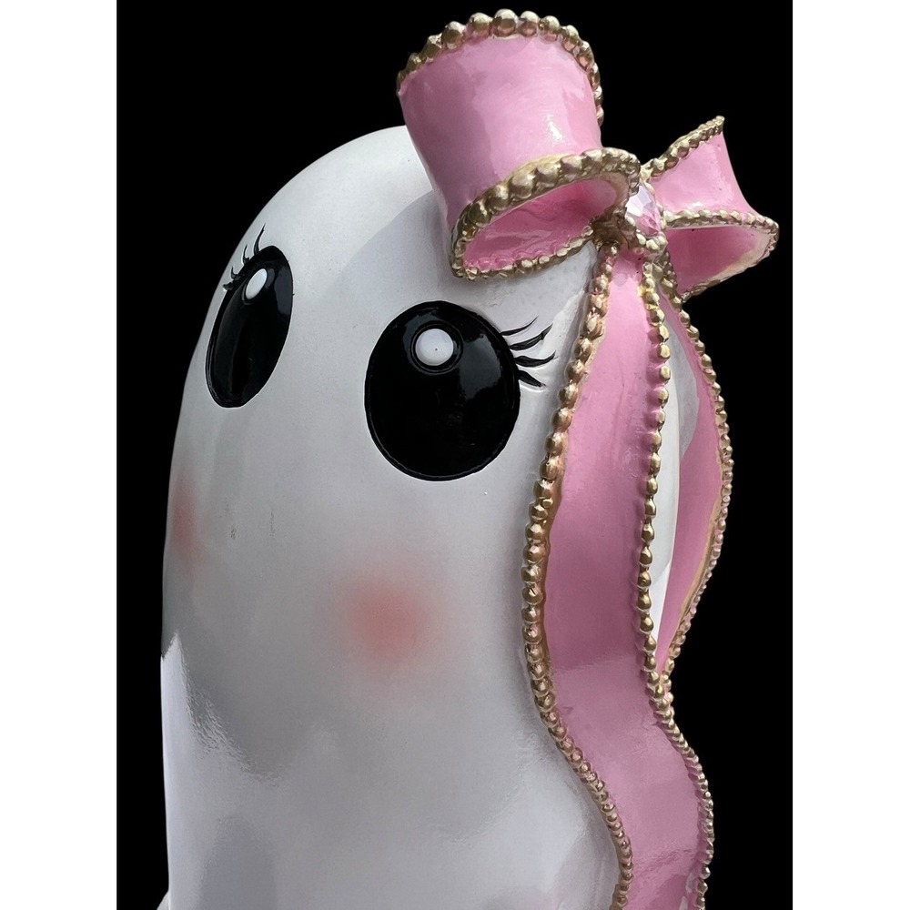 Halloween Girl Ghost 10" Figurine with Pink/Gold Bow Decor Spooky Season 2025